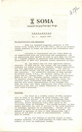 A comprehensive collection of publications and documents issued by SOMA, the drug research project founded in London by Steve Abrams that campaigned for cannabis law reform.