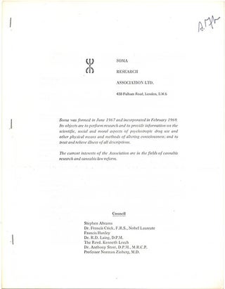 A comprehensive collection of publications and documents issued by SOMA, the drug research project founded in London by Steve Abrams that campaigned for cannabis law reform.