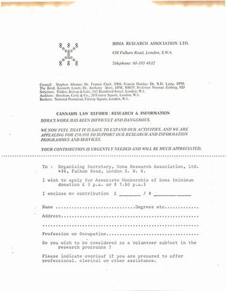 A comprehensive collection of publications and documents issued by SOMA, the drug research project founded in London by Steve Abrams that campaigned for cannabis law reform.