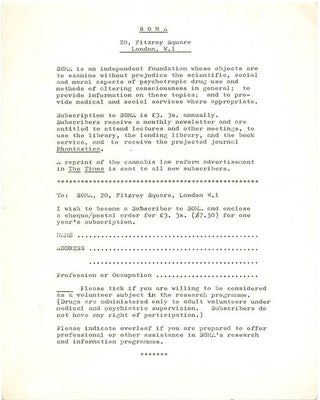 A comprehensive collection of publications and documents issued by SOMA, the drug research project founded in London by Steve Abrams that campaigned for cannabis law reform.