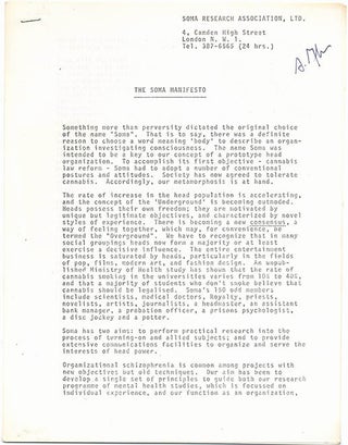 A comprehensive collection of publications and documents issued by SOMA, the drug research project founded in London by Steve Abrams that campaigned for cannabis law reform.