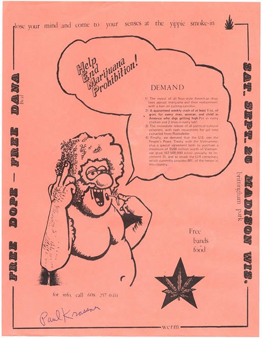 Item #39673 Original handbill announcing the Yippie Smoke-In held in Madison, Wisconsin on September 25 (1971). YIPPIE SMOKE-IN.
