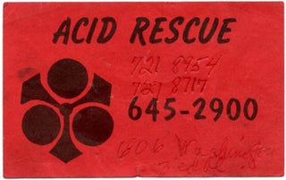 Item #39680 An original contact card issued by the Acid Rescue Squad, an organisation founded in...