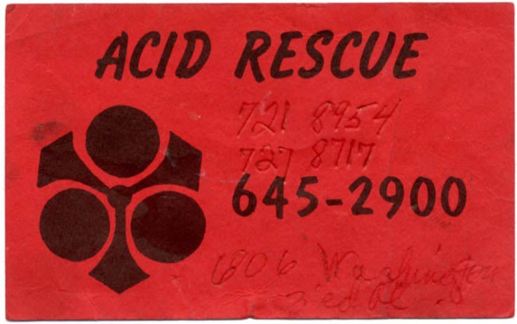 Item #39680 An original contact card issued by the Acid Rescue Squad, an organisation founded in December 1969 by a group of St. Louis University Medical School students with the intention“to provide information and advice to young people about drugs.”. ACID RESCUE.