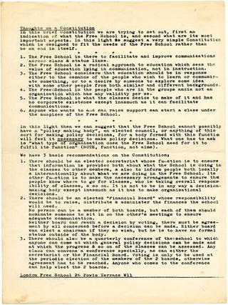 FLYER FOR THE FIRST PUBLIC MEETING OF THE LONDON FREE SCHOOL, St. Peters’ Church Hall, Elgin Avenue, Tuesday March 8, 1966.