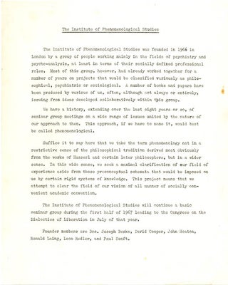 A group of documents from the Congress of the Dialectics of Liberation, held at the Roundhouse in Chalk Farm, north London between July 15-30, 1967.