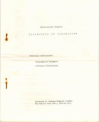 A group of documents from the Congress of the Dialectics of Liberation, held at the Roundhouse in Chalk Farm, north London between July 15-30, 1967.