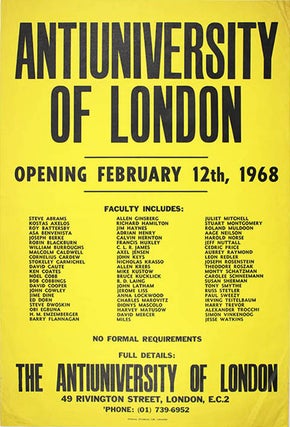 Item #39689 An original poster announcing the opening of the Anti-University of London at 49...