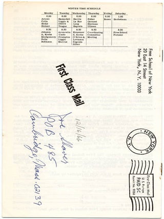 FREE UNIVERSITY OF NEW YORK. A group of nine semester catalogues, beginning Fall 1965 through to Winter (January) 1968.