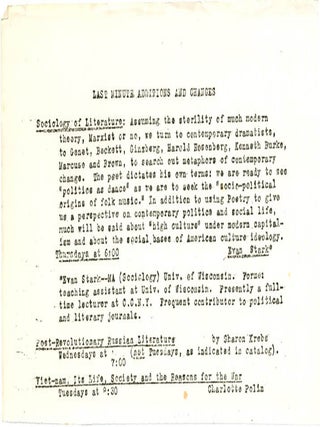 FREE UNIVERSITY OF NEW YORK. A group of nine semester catalogues, beginning Fall 1965 through to Winter (January) 1968.