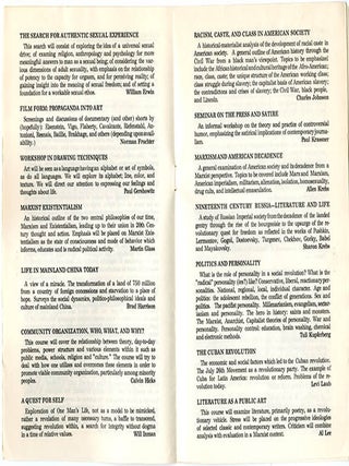 FREE UNIVERSITY OF NEW YORK. A group of nine semester catalogues, beginning Fall 1965 through to Winter (January) 1968.