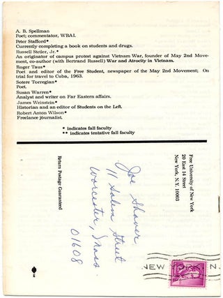 FREE UNIVERSITY OF NEW YORK. A group of nine semester catalogues, beginning Fall 1965 through to Winter (January) 1968.