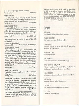 FREE UNIVERSITY OF NEW YORK. A group of nine semester catalogues, beginning Fall 1965 through to Winter (January) 1968.