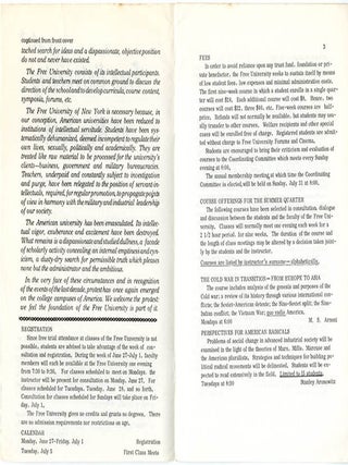 FREE UNIVERSITY OF NEW YORK. A group of nine semester catalogues, beginning Fall 1965 through to Winter (January) 1968.