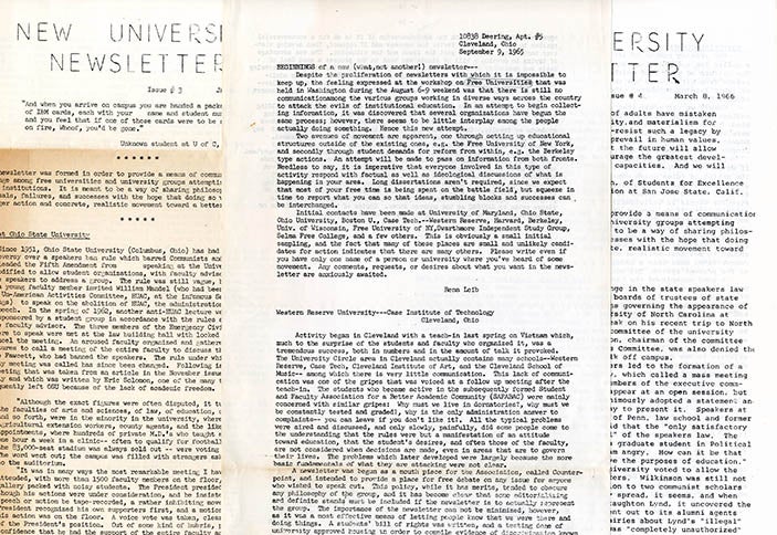 Item #39701 FREE UNIVERSITY NEWSLETTER. Untitled (Cleveland, OH: September 9, 1965).