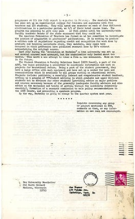 FREE UNIVERSITY NEWSLETTER. Untitled (Cleveland, OH: September 9, 1965).