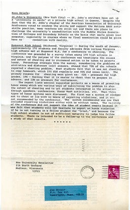 FREE UNIVERSITY NEWSLETTER. Untitled (Cleveland, OH: September 9, 1965).
