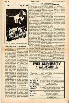 FREE UNIVERSITY OF CALIFORNIA. A two-column article on the Free University of California in LOS ANGELES FREE PRESS #79 (January 21, 1966) + qtr. page ad. (plus two further issues).