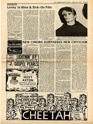 THE NEW LEFT SCHOOL OF LOS ANGELES. An article announcing the launch of “a new-fangled notion about learning - and teaching”, coordinated by Pierre Mandel, including “courses in Watts and other Black communties and in the Spanish-speaking east side”, in LOS ANGELES FREE PRESS #166 (September 22, 1967) + one further issue.