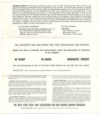 THE UNIVERSITY FOR MAN. A group of five semester catalogues from the Free University in Manhattan, Kansas: