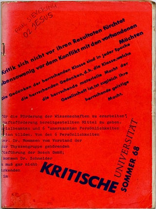 Item #39710 BERLIN FREE UNIVERSITY. Kritische Universität: Sommer 68 - Berichte und Programm....