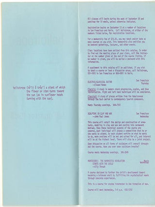 HELIOTROPE FREE UNIVERSITY - San Francisco Marin. Two semester course catalogues, Fall 1968 and Fall 1969.