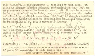 ALTERNATE U. A group of course catalogues: NY: Fall (October) 1969, Winter 1970 (December 1969), and Fall (September) 1970.