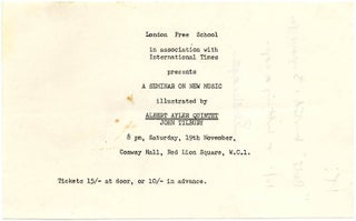 Item #39729 A SEMINAR ON NEW MUSIC. A flyer announcing “A Seminar on New Music illustrated by...
