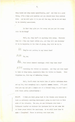 TRANSCRIPT. Original typed transcript of a conversation between Richard Alpert, Michael Abdul Malik, Pru Vosper and Bill Levy recorded in London in early June 1967.