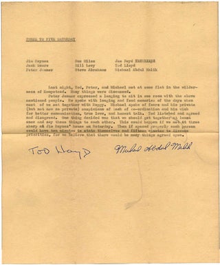 Item #39735 Carbon copy of a typed letter co-authored by Michael Abdul Malik and Tod Lloyd,...