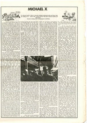 “I've always made it clear to anyone coming on physical with me I have only one thing to do - that is die”, a lengthy statement (2pp.) by Michael X, in OZ #18 (London: Oz Publications Ink Ltd., February 1969).