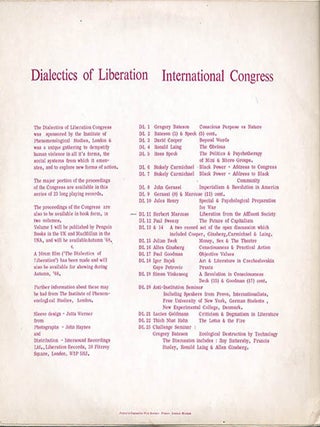 A run of 15 LPs featuring recordings made during the proceedings of the Dialectics of Liberation Congress, from the series total of 23 records released by InterSound Recordings Ltd./Liberation Records, London, c. 1968.