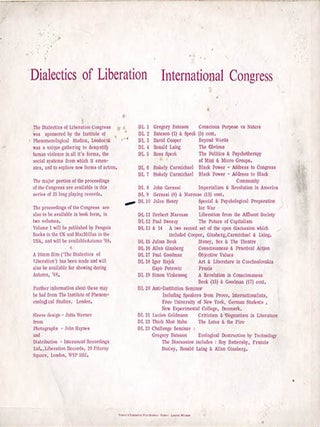 A run of 15 LPs featuring recordings made during the proceedings of the Dialectics of Liberation Congress, from the series total of 23 records released by InterSound Recordings Ltd./Liberation Records, London, c. 1968.