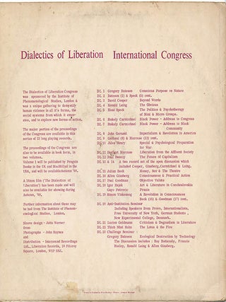 A run of 15 LPs featuring recordings made during the proceedings of the Dialectics of Liberation Congress, from the series total of 23 records released by InterSound Recordings Ltd./Liberation Records, London, c. 1968.