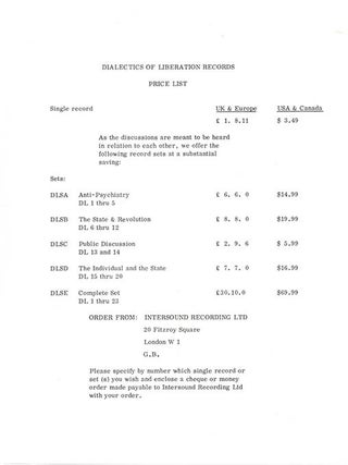 A run of 15 LPs featuring recordings made during the proceedings of the Dialectics of Liberation Congress, from the series total of 23 records released by InterSound Recordings Ltd./Liberation Records, London, c. 1968.