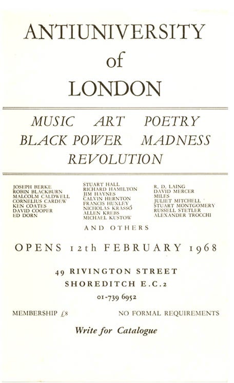 Item #39793 A small flyer announcing the opening of the Anti-University of London, February 12, 1968.
