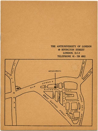 A complete set of catalogues issued by the Anti-University of London, including all three colour cover variants of the first.