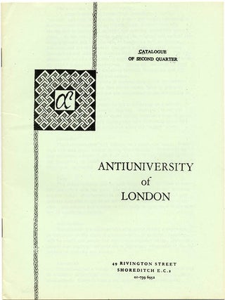 A complete set of catalogues issued by the Anti-University of London, including all three colour cover variants of the first.