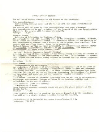A complete set of catalogues issued by the Anti-University of London, including all three colour cover variants of the first.