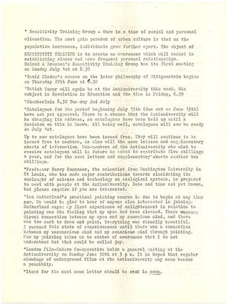 A group of thirteen flyers and documents issued by the Anti-University of London, most of them mimeographed, c. January - August, 1968.