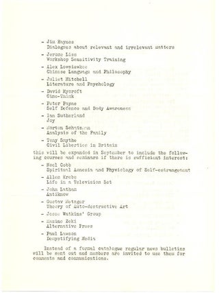 A group of thirteen flyers and documents issued by the Anti-University of London, most of them mimeographed, c. January - August, 1968.