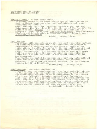 A group of thirteen flyers and documents issued by the Anti-University of London, most of them mimeographed, c. January - August, 1968.