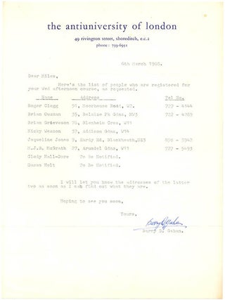 A group of thirteen flyers and documents issued by the Anti-University of London, most of them mimeographed, c. January - August, 1968.