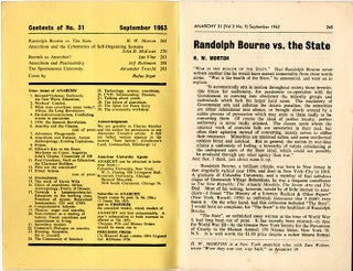 “The Spontaneous University” (4pp.) by Alexander Trocchi in ANARCHY #31 [Vol. 3, No. 9] (London: Freedom Press, September 1963).