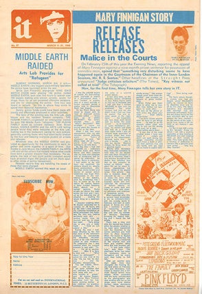 “Antiuniversity of London”, a short news update announcing schedule of meetings etc., in INTERNATIONAL TIMES #27 (London: March 8, 1968).