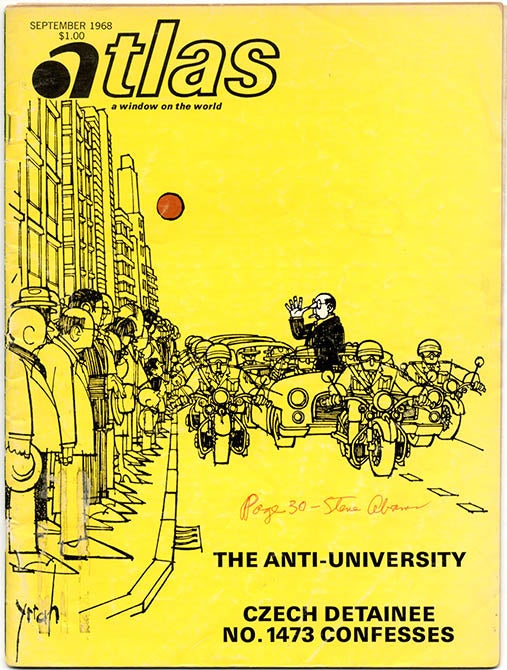 Item #39803 “Now the Anti-University” (3pp.) by Robin Alp (translated from Die Zeit, Hamburg) in ATLAS Vol. 16, #3 (NY: September 1968).