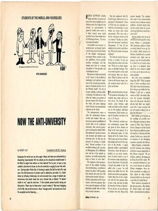 “Now the Anti-University” (3pp.) by Robin Alp (translated from Die Zeit, Hamburg) in ATLAS Vol. 16, #3 (NY: September 1968).