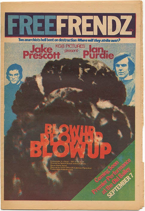 Item #39810 “Blow Up”, an extensive 3pp. cover story on the Angry Brigade, including a chronology and a photograph of Brixton Prison by Captain Snaps (Joe Stevens), in FRENDZ #10 (London: September 16, 1971). ANGRY BRIGADE.