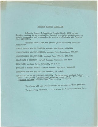 Columbia Women’s Liberation, c. 1970.