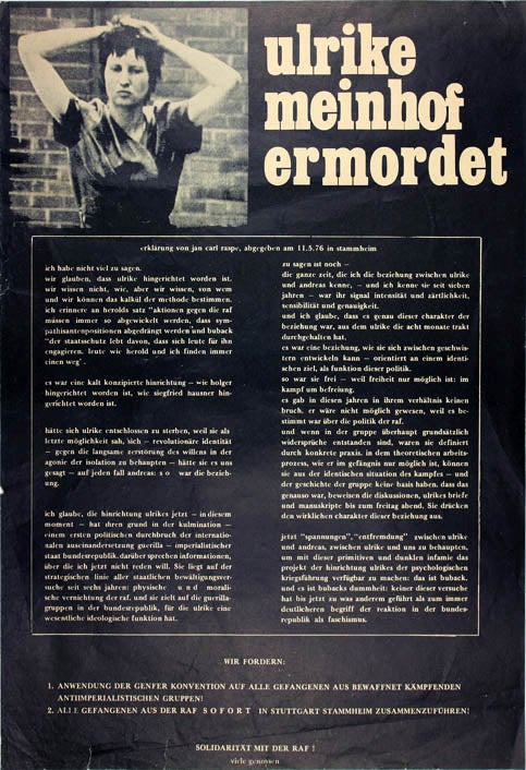 Item #39862 Ulrike Meinhof Ermordet (Ulrike Meinhof Murdered). RED ARMY FACTION.